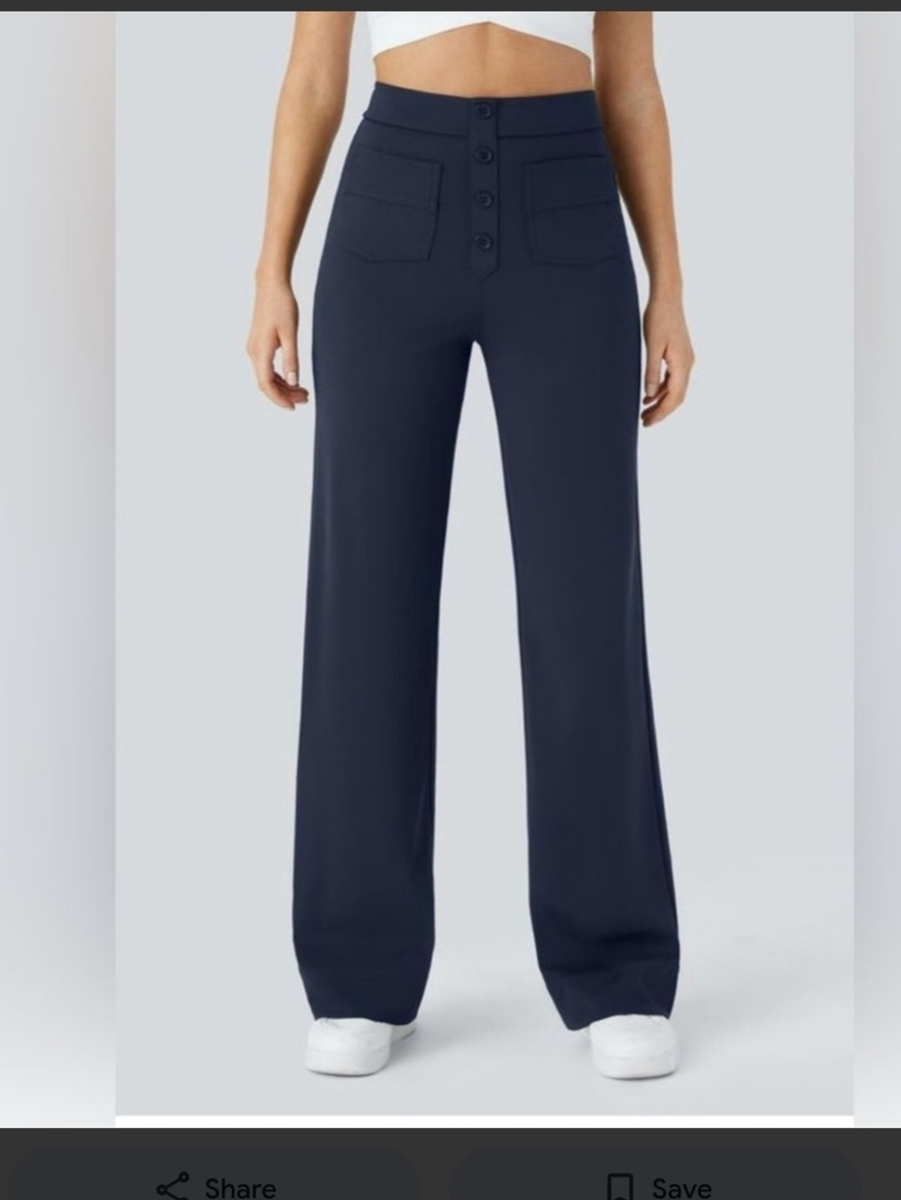 HALARA Navy Wide-Leg High-Rise Button Front Pants